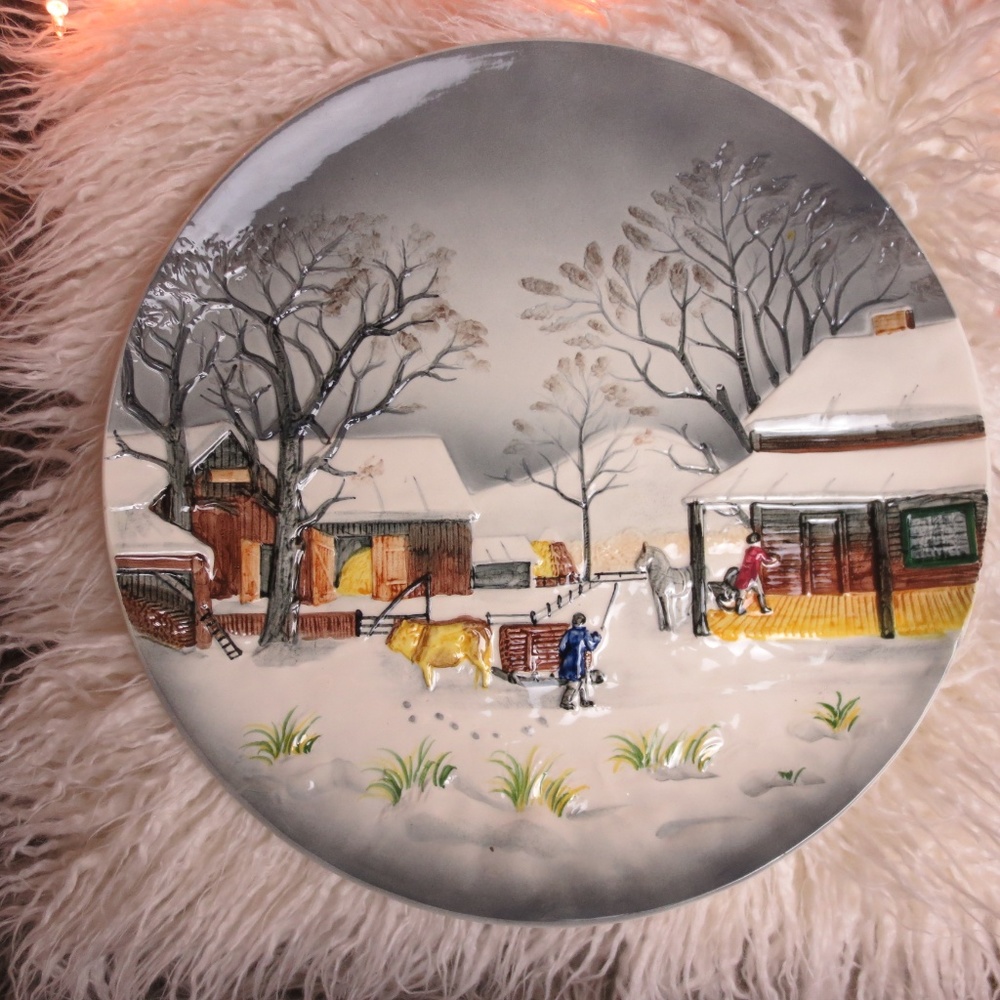 3D Vintage WESTERN GERMANY 13" Plates Handpainted